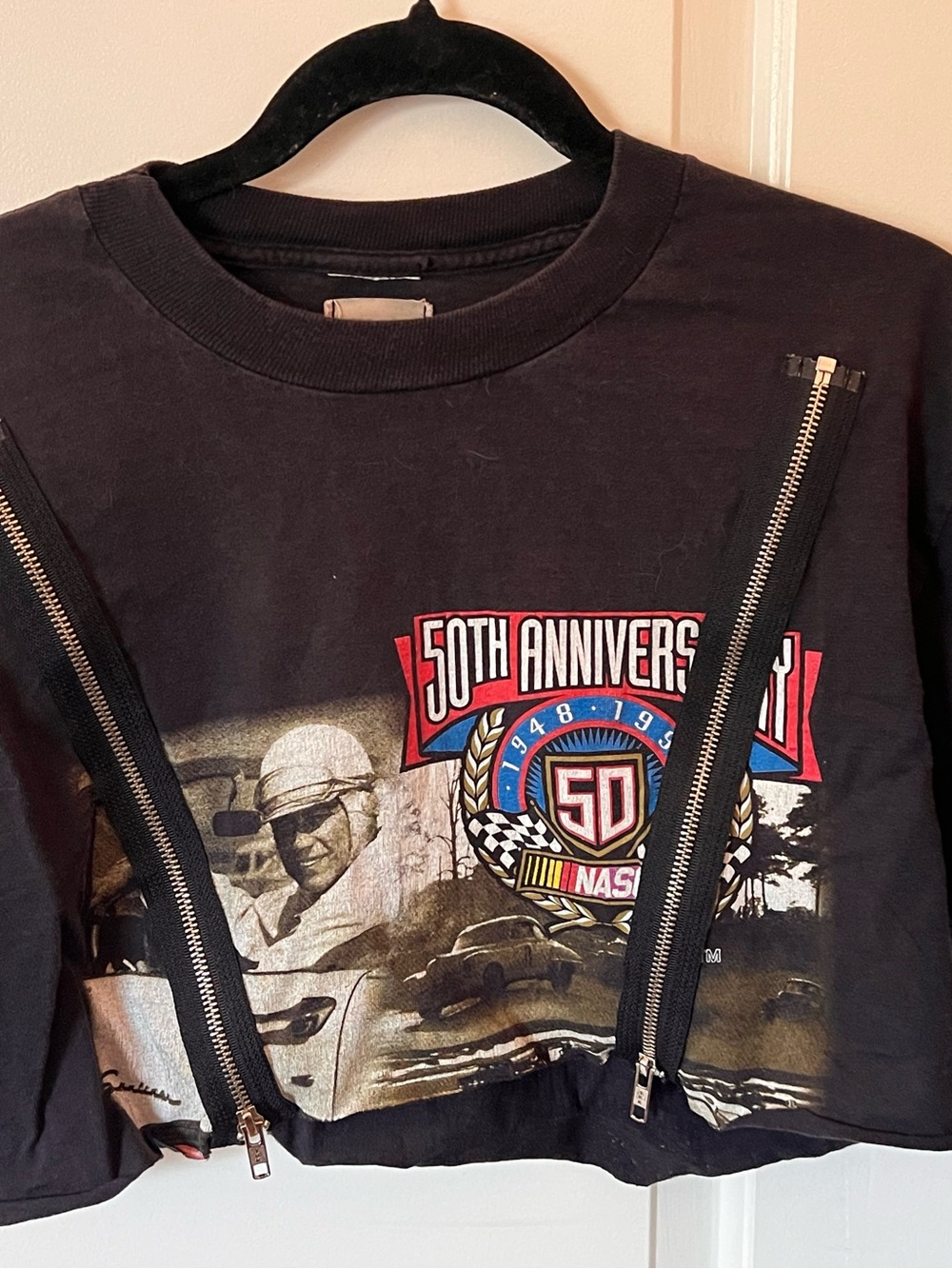 LF FURST OF A KIND Black NASCAR 50th Anniversary Graphic Crop Top